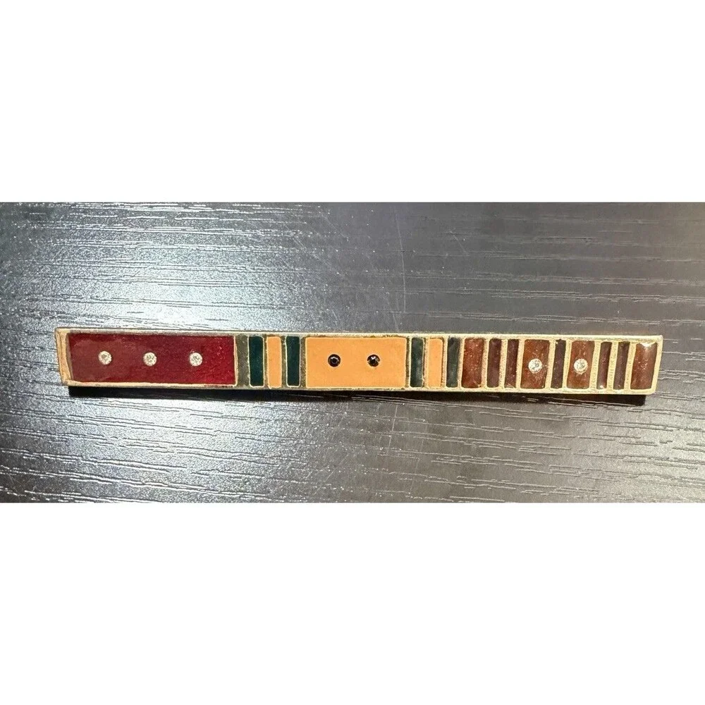 Vintage Enamel JOMAZ Striped Bar Pin Brooch 4
